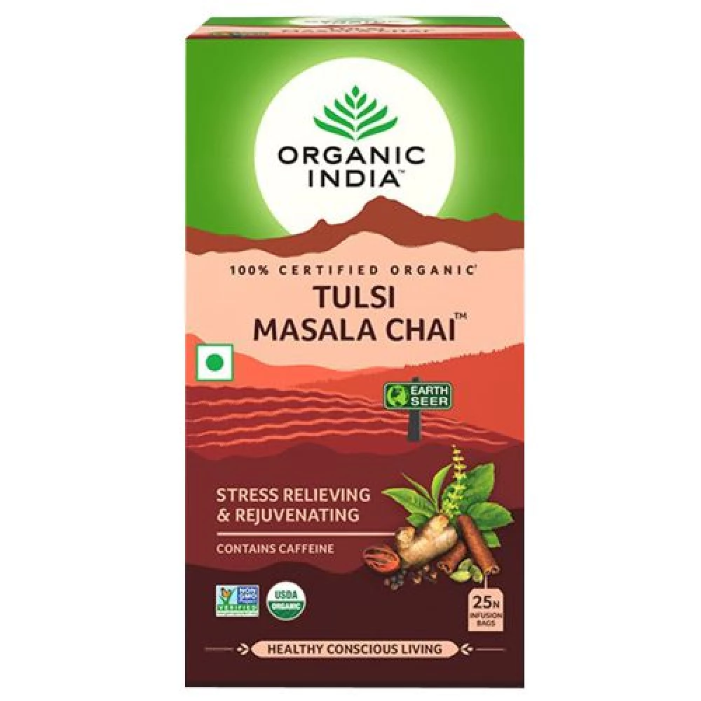 Organic India Tulsi Masala Chai, 52.5 g (25 Bags x 2.1 g each)-1.webp